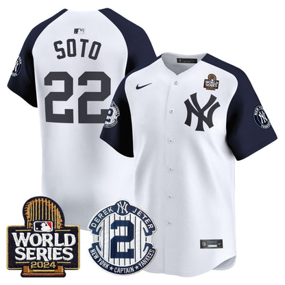Men's Yankees Derek Jeter Patch 2024 World Series Vapor Premier Limited Jersey - All Stitched