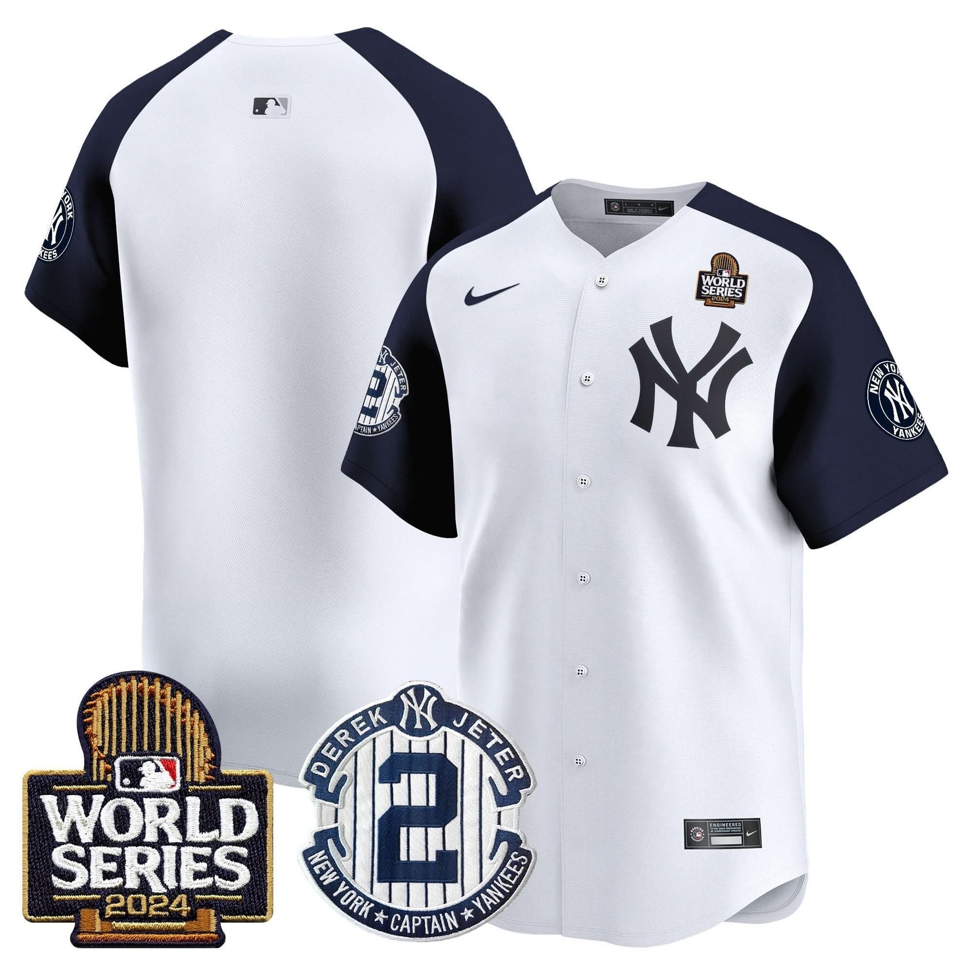 Men's Yankees Derek Jeter Patch 2024 World Series Vapor Premier Limited Jersey - All Stitched