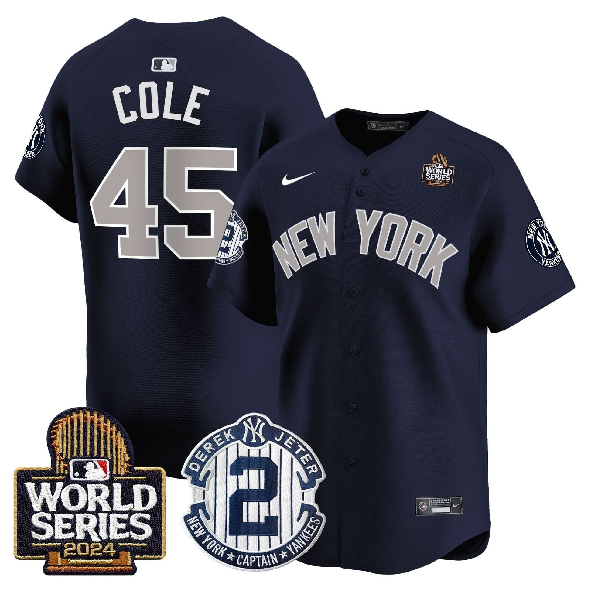 Men's Yankees Derek Jeter Patch 2024 World Series Vapor Premier Limited Jersey - All Stitched
