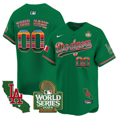 Custom Dodgers Mexico 2024 World Series Vapor Premier Limited Jersey V2 - All Stitched