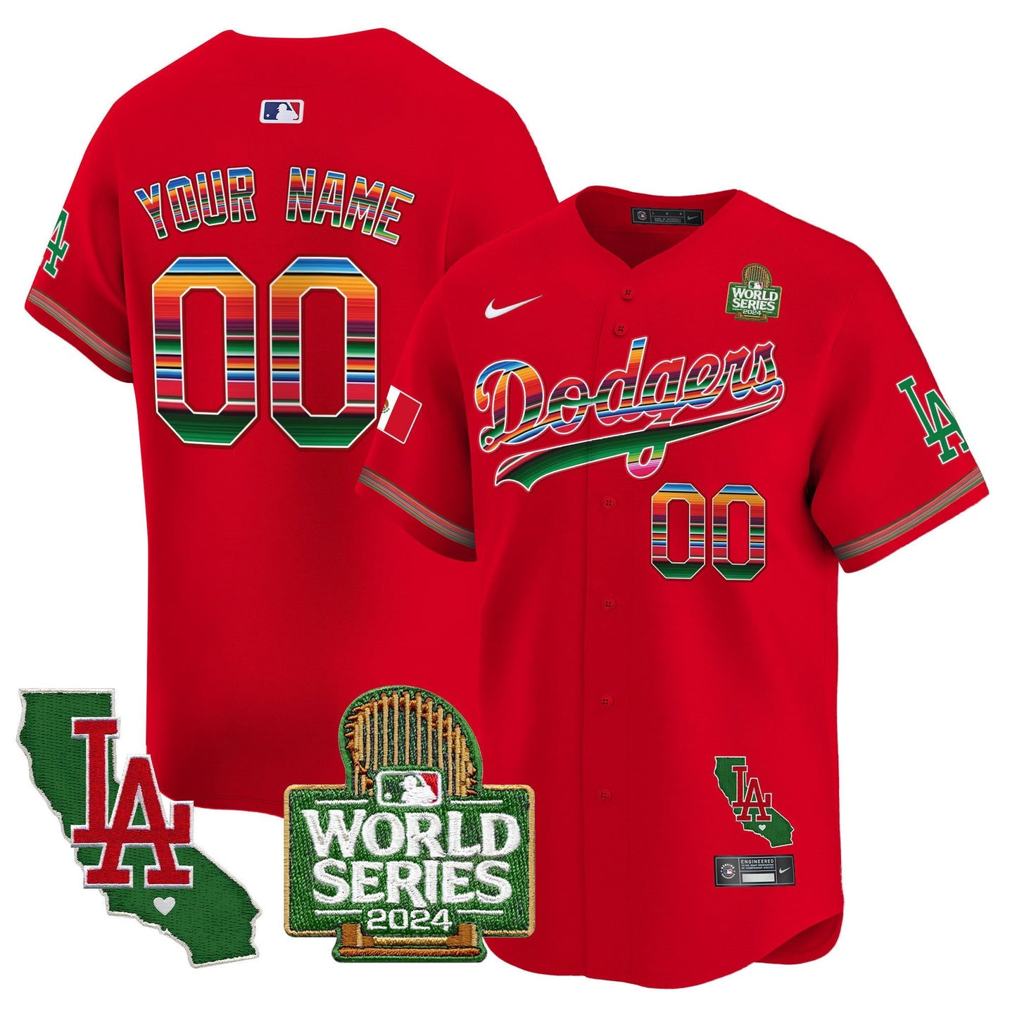 Custom Dodgers Mexico 2024 World Series Vapor Premier Limited Jersey V2 - All Stitched