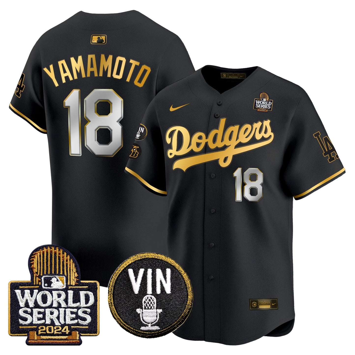 Dodgers 2024 World Series Gold Trim Vapor Premier Limited Jersey V2 - All Stitched