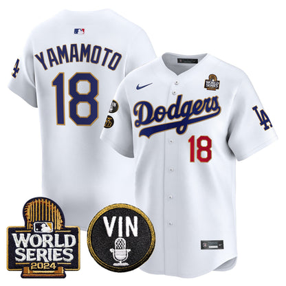 Dodgers 2024 World Series Gold Trim Vapor Premier Limited Jersey V2 - All Stitched