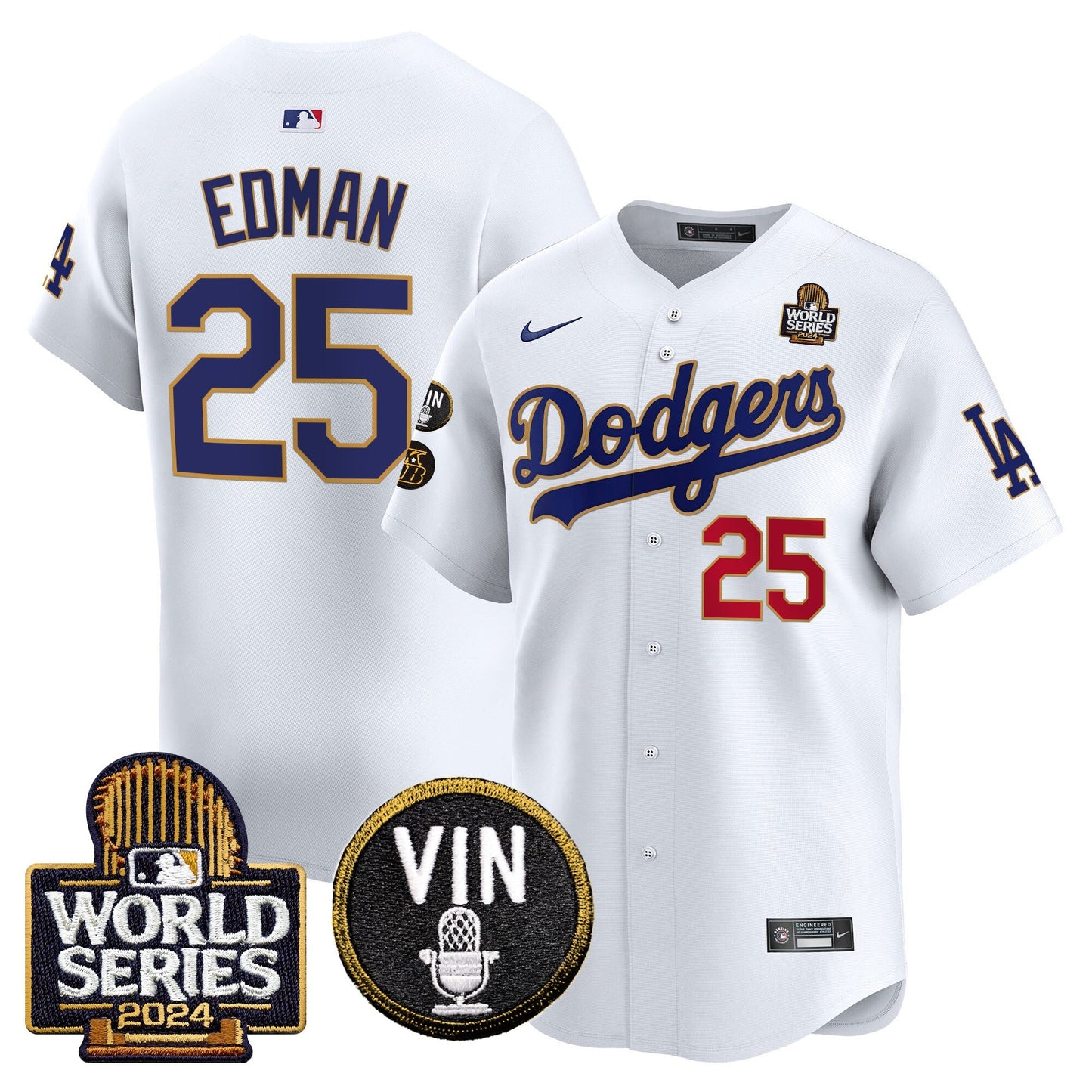 Dodgers 2024 World Series Gold Trim Vapor Premier Limited Jersey V2 - All Stitched