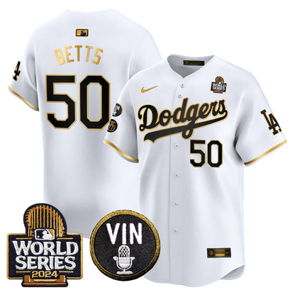 Dodgers 2024 World Series Gold Trim Vapor Premier Limited Jersey V2 - All Stitched