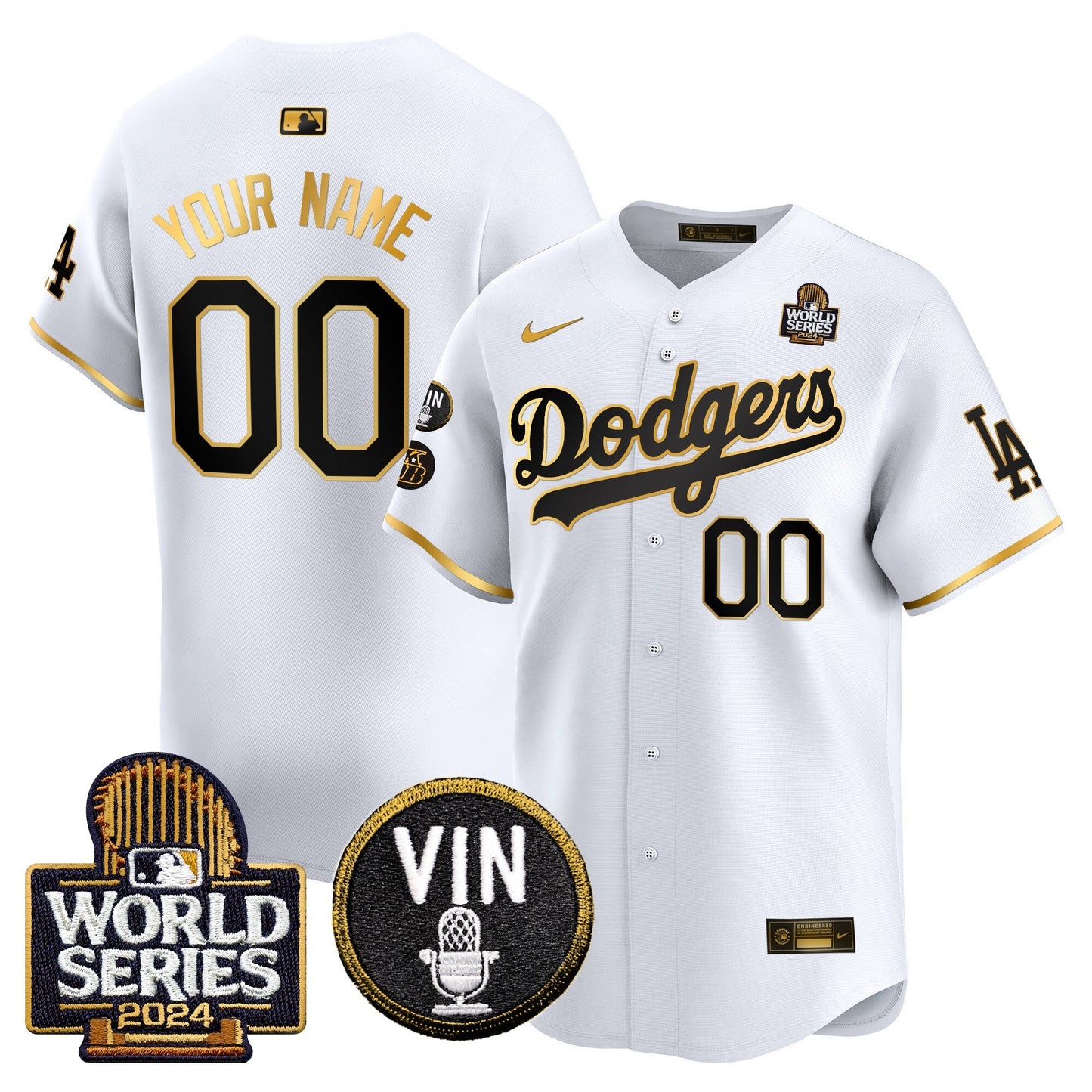 Dodgers 2024 World Series Gold Trim Vapor Premier Limited Custom Jersey V2 - All Stitched