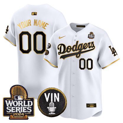 Dodgers 2024 World Series Gold Trim Vapor Premier Limited Custom Jersey V2 - All Stitched