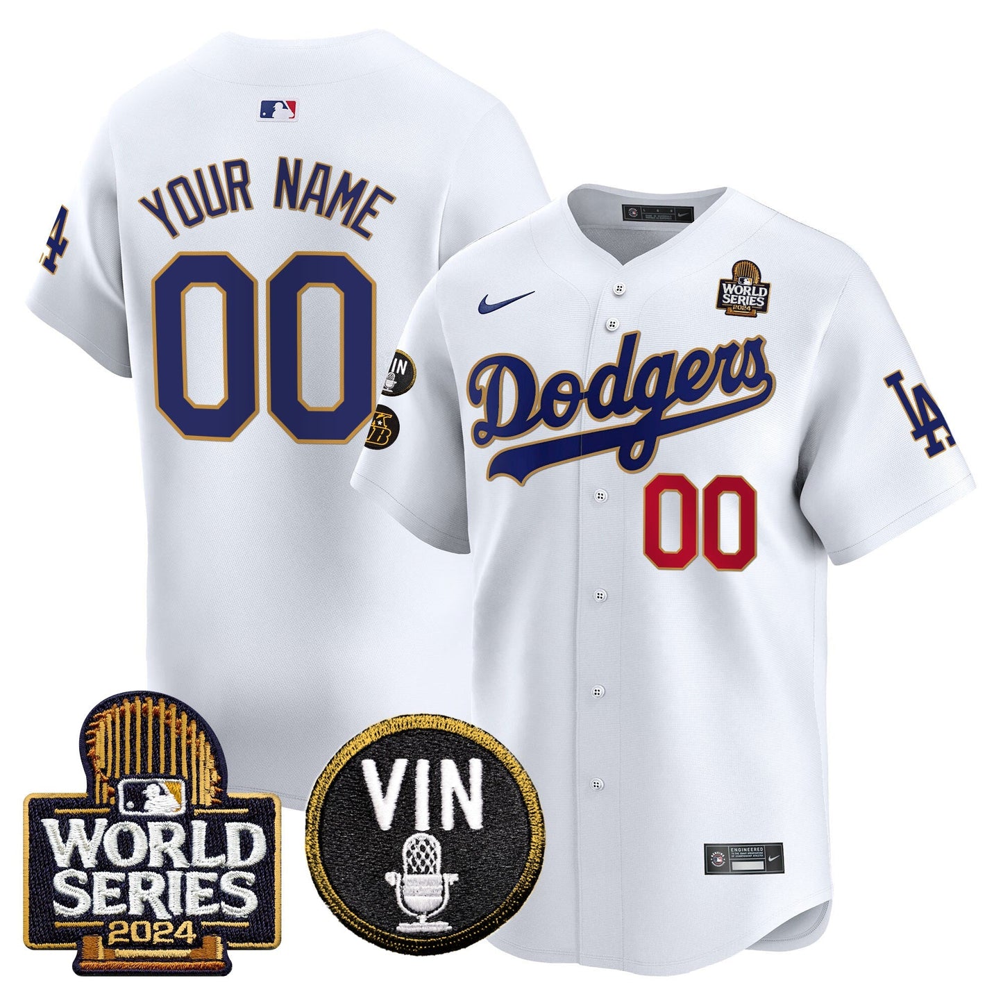 Dodgers 2024 World Series Gold Trim Vapor Premier Limited Custom Jersey V2 - All Stitched