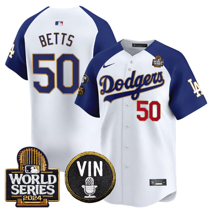 Dodgers 2024 World Series Gold Trim Vapor Premier Limited Jersey V2 - All Stitched