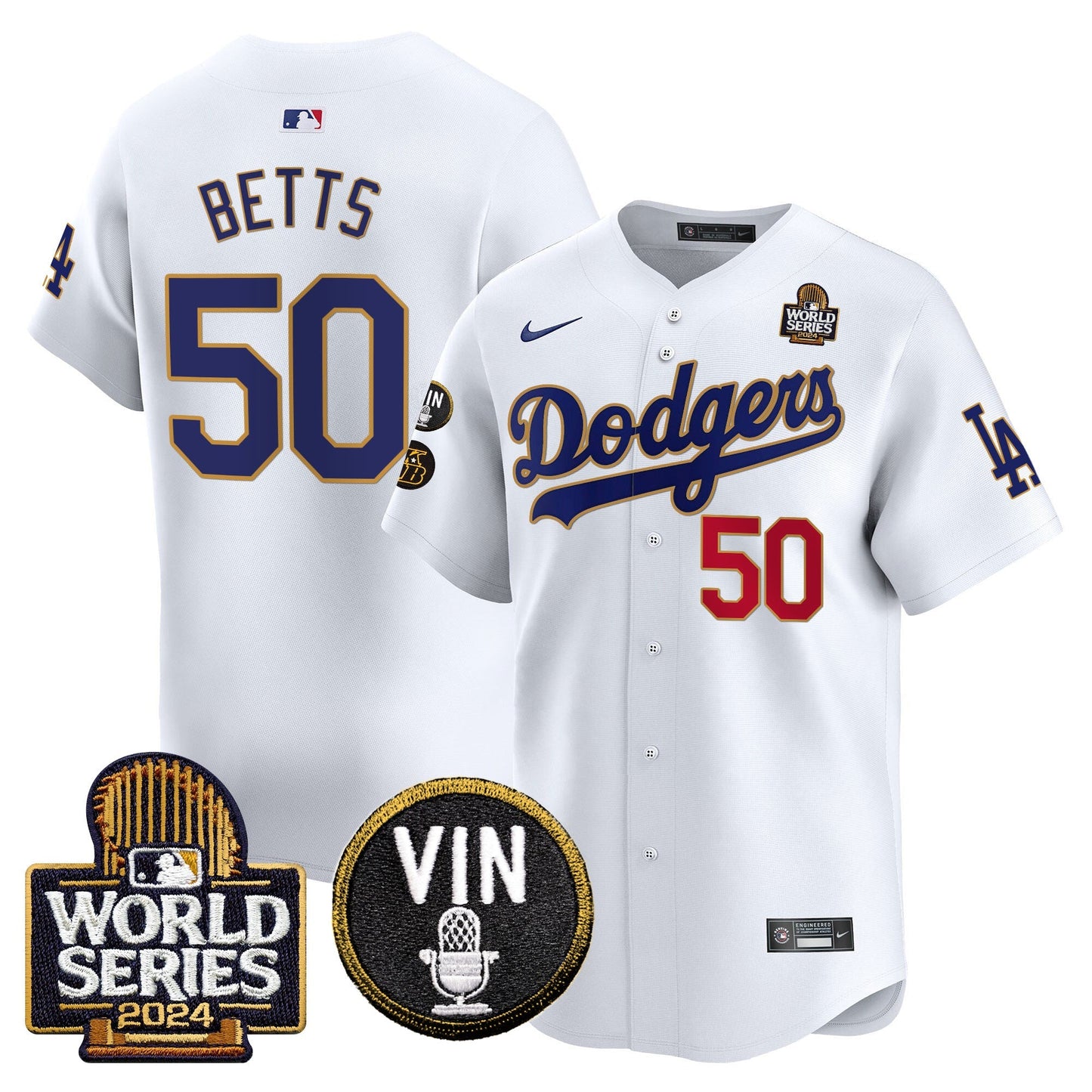 Dodgers 2024 World Series Gold Trim Vapor Premier Limited Jersey V2 - All Stitched