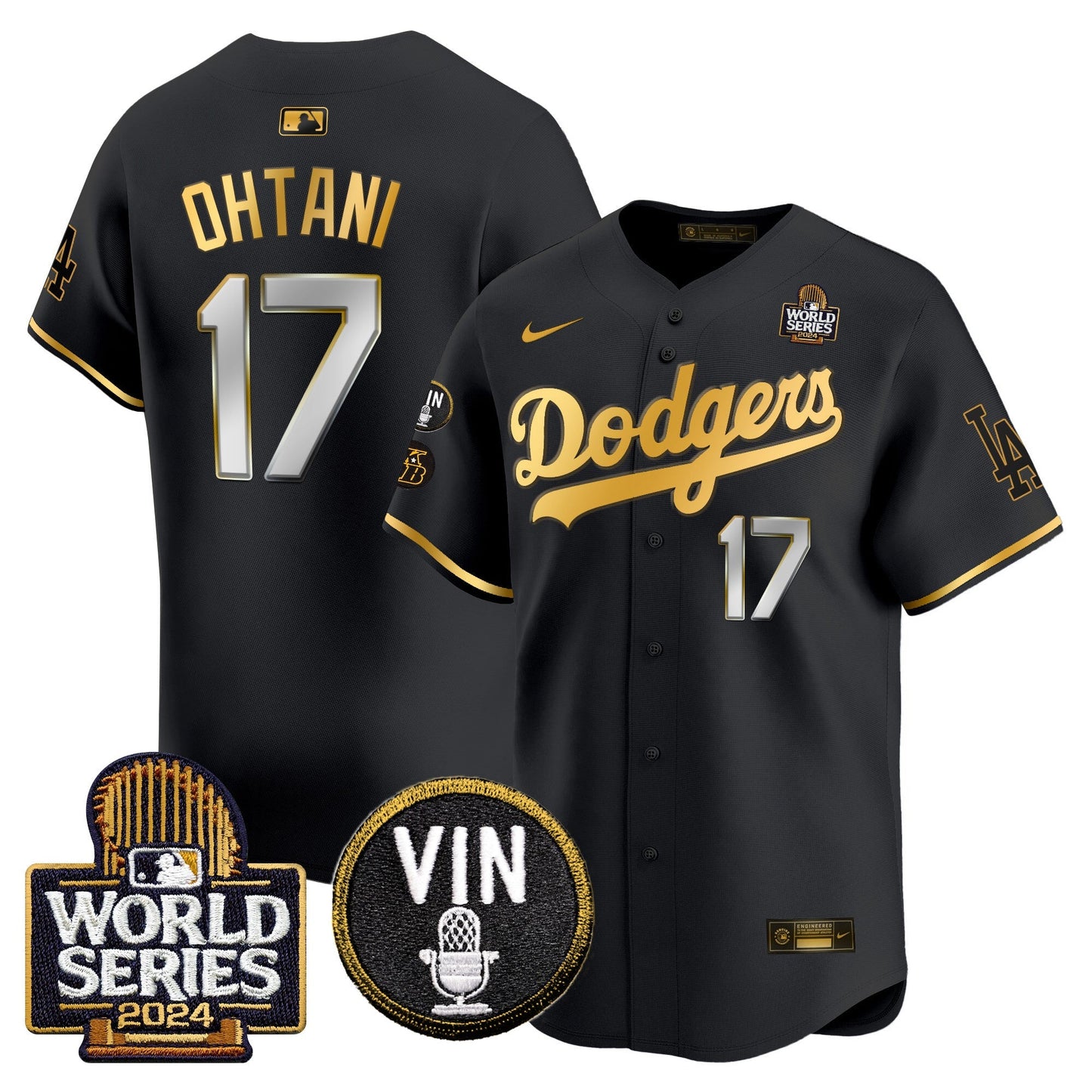 Dodgers 2024 World Series Gold Trim Vapor Premier Limited Jersey V2 - All Stitched