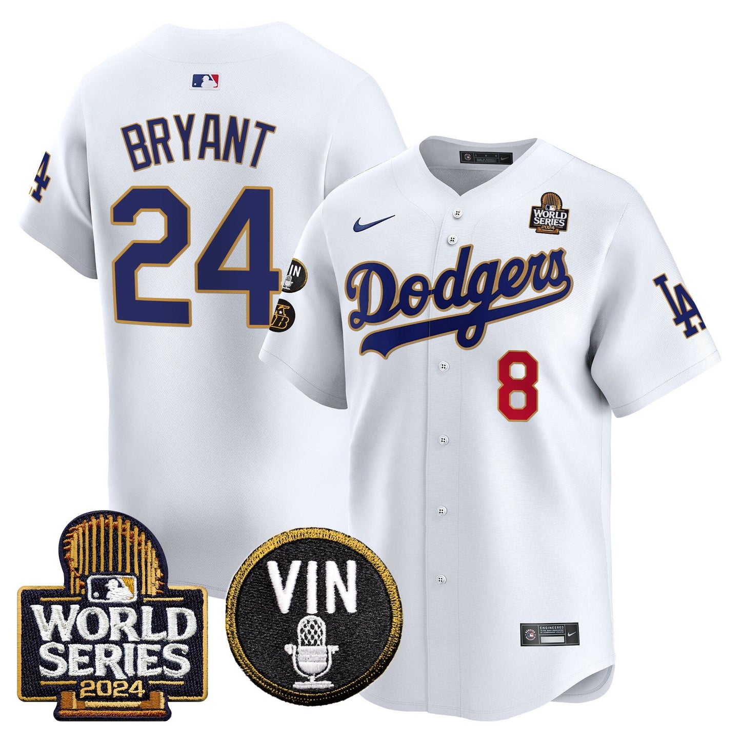 Dodgers 2024 World Series Gold Trim Vapor Premier Limited Jersey V2 - All Stitched