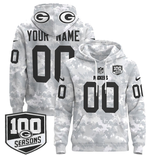 Green Bay Packers Throwback 2024 Salute to Service Custom Pullover Hoodie - All Stitched