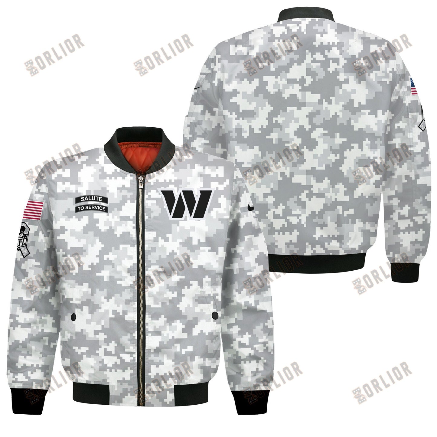 Washington Commanders National Football League 2024 Arctic Camo Bomber Jacket