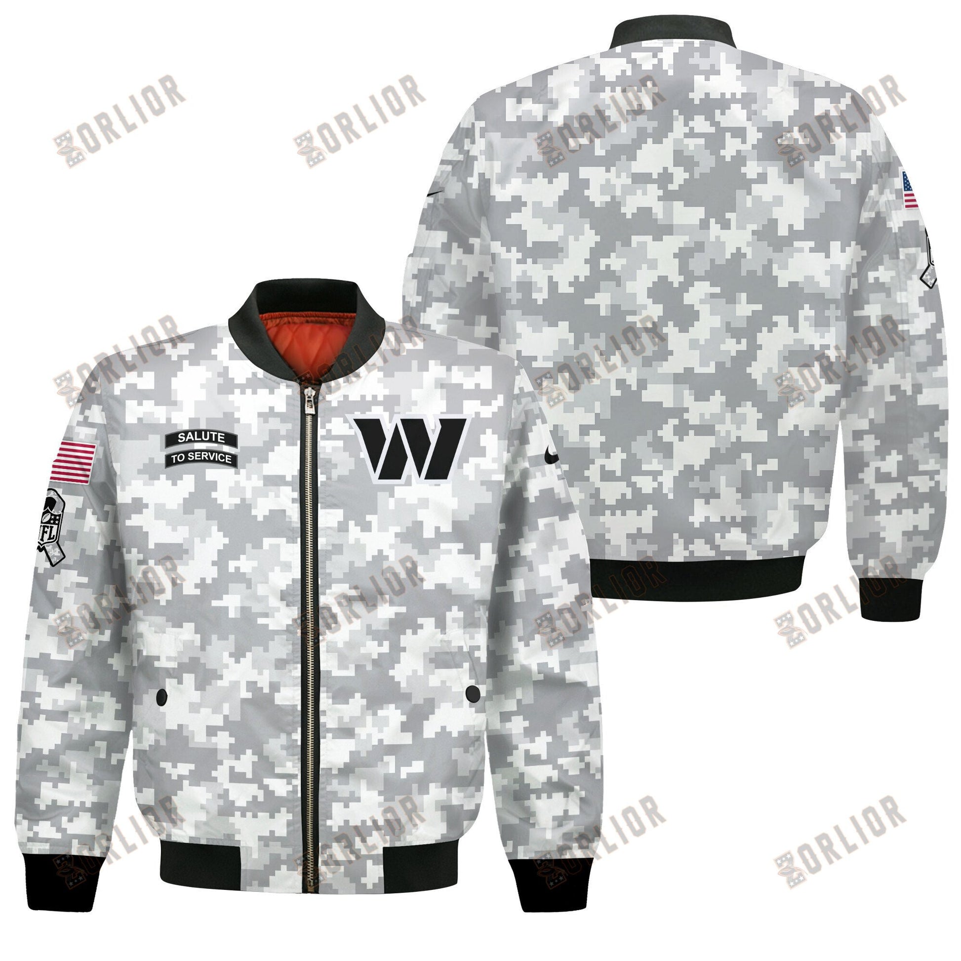 Washington Commanders National Football League 2024 Arctic Camo Bomber Jacket