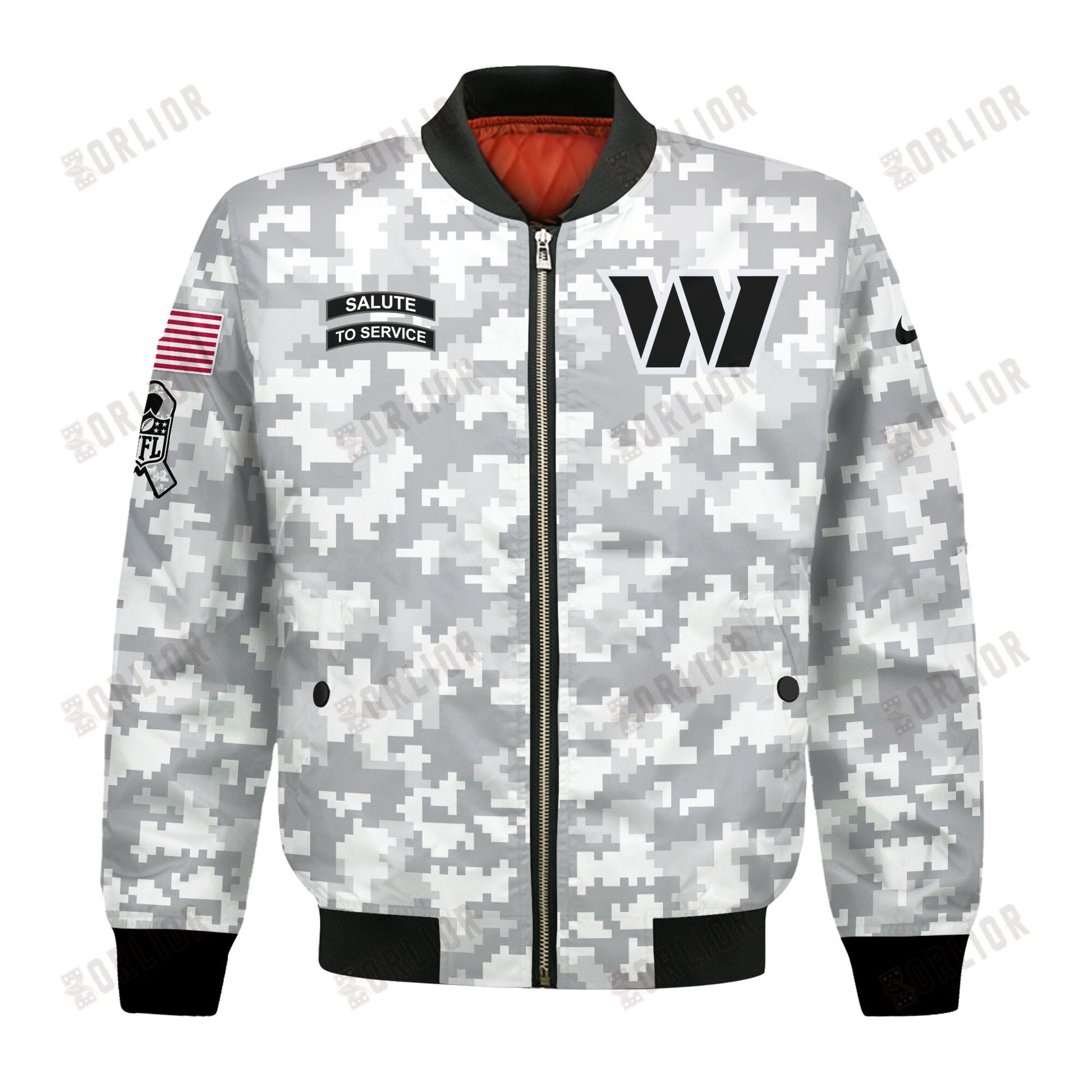 Washington Commanders National Football League 2024 Arctic Camo Bomber Jacket