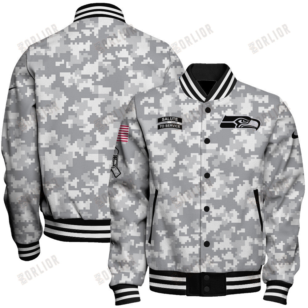 Seattle Seahawks National Football League 2024 Arctic Camo Unisex Varsity Jacket