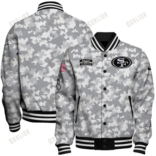 San Francisco 49ers National Football League 2024 Arctic Camo Unisex Varsity Jacket