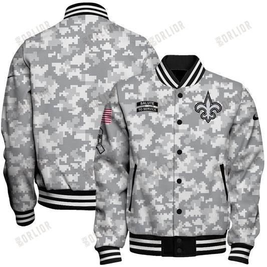 New Orleans Saints National Football League 2024 Arctic Camo Unisex Varsity Jacket
