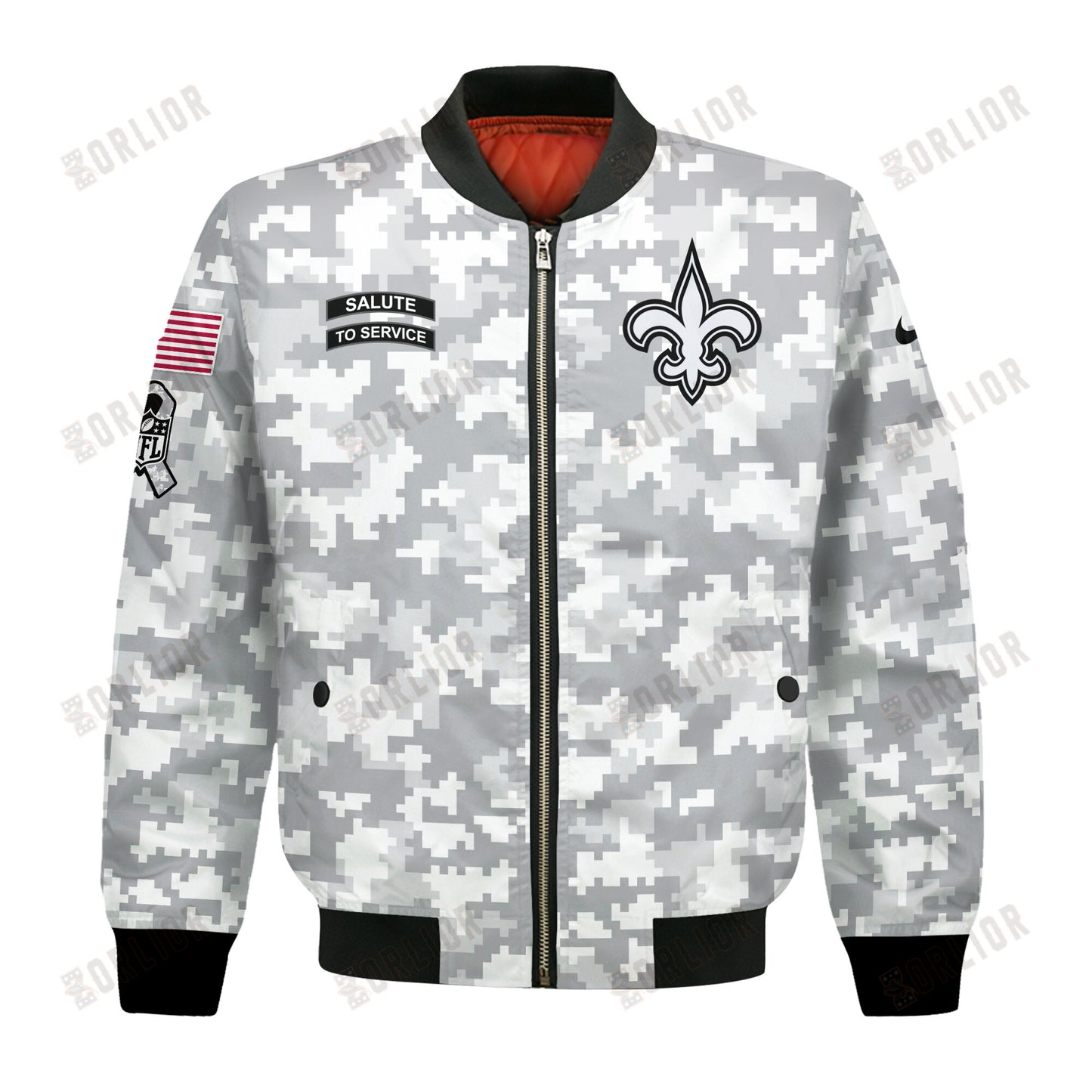 New Orleans Saints National Football League 2024 Arctic Camo Bomber Jacket