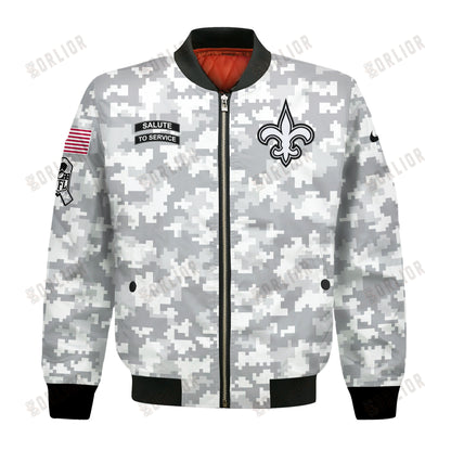 New Orleans Saints National Football League 2024 Arctic Camo Bomber Jacket