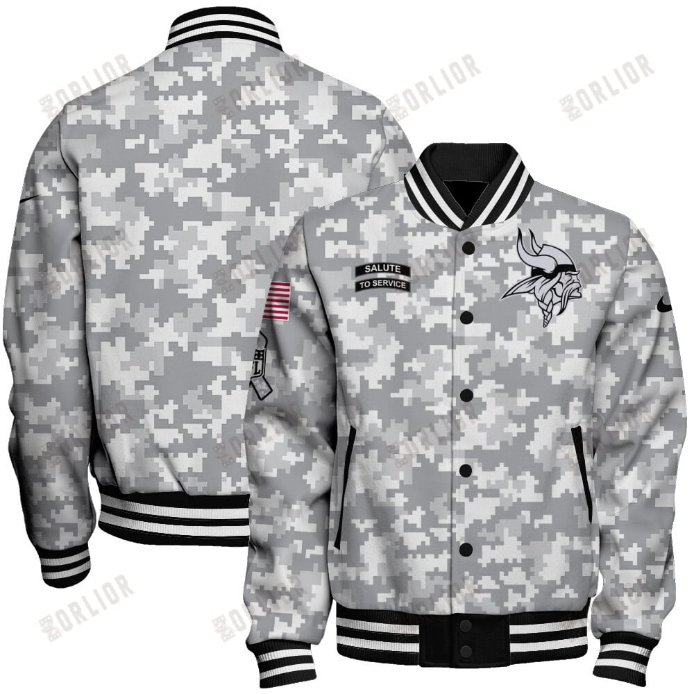 Minnesota Vikings National Football League 2024 Arctic Camo Unisex Varsity Jacket