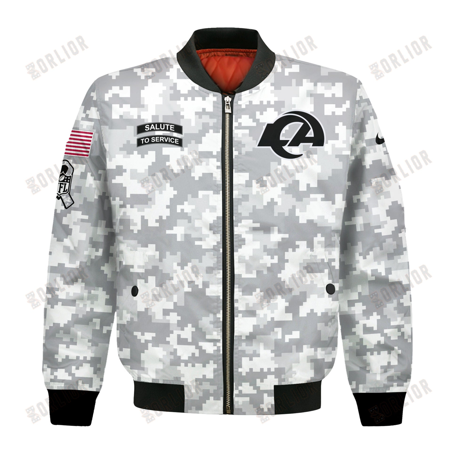 Los Angeles Rams National Football League 2024 Arctic Camo Bomber Jacket
