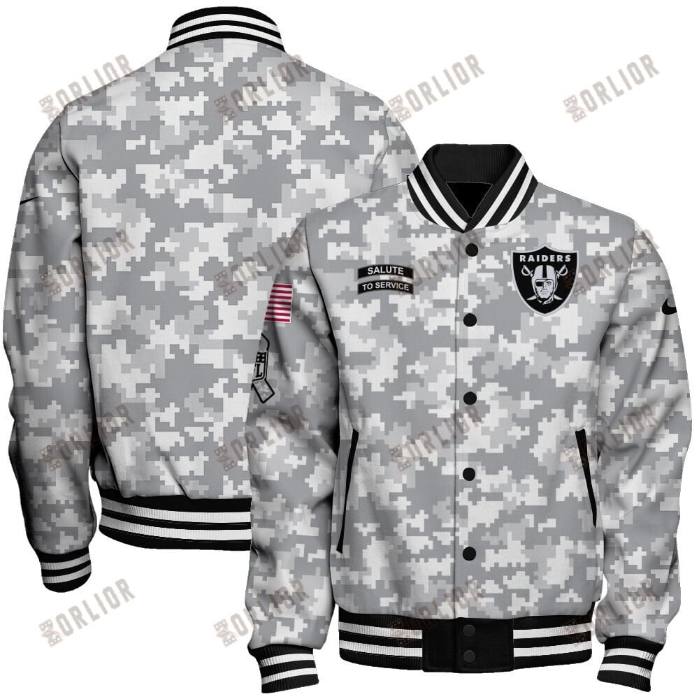 Las Vegas Raiders National Football League 2024 Arctic Camo Unisex Varsity Jacket