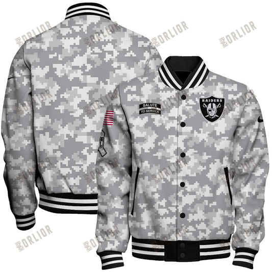 Las Vegas Raiders National Football League 2024 Arctic Camo Unisex Varsity Jacket