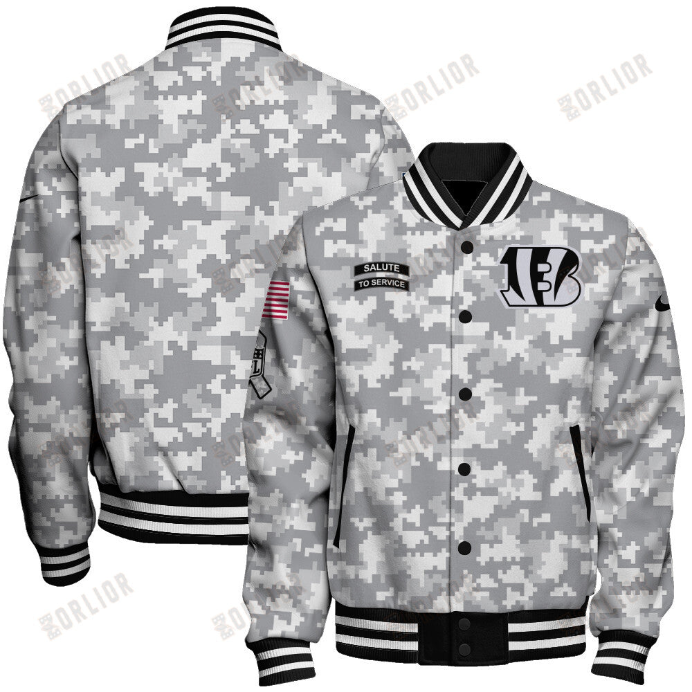 Cincinnati Bengals National Football League 2024 Arctic Camo Unisex Varsity Jacket