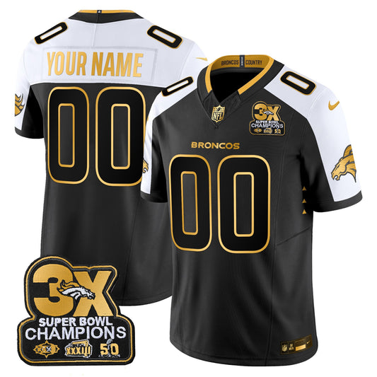 Denver Broncos 3-Time Champions Patch Gold Vapor Limited Custom Jersey - All Stitched