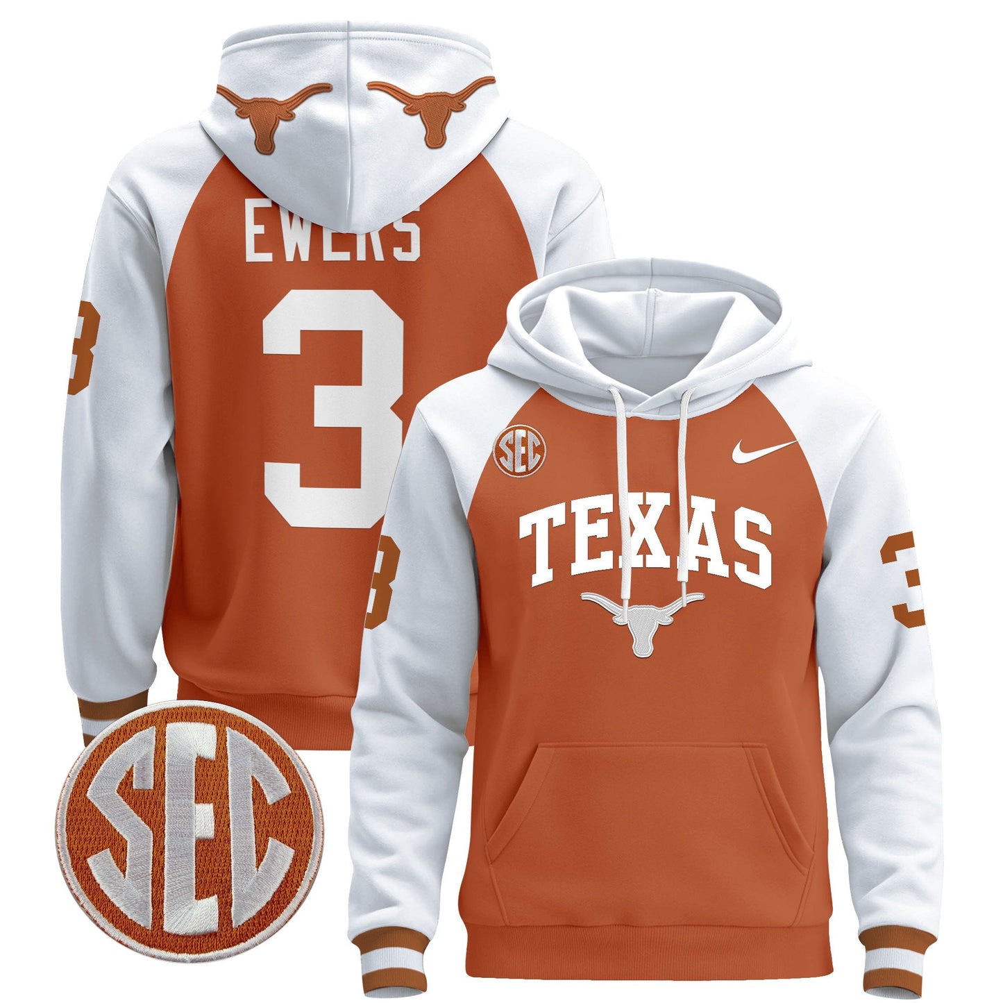 Texas Longhorns 2024 Pullover Hoodie V3 - All Stitched