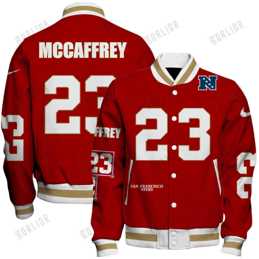 Christian McCaffrey #23 San Francisco 49ers National Football League 2024 Unique Design Unisex Varsity Jacket