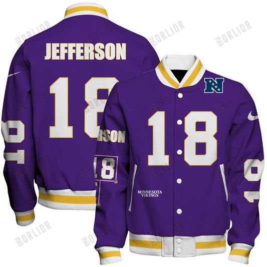 Justin Jefferson #18 Minnesota Vikings National Football League 2024 Unique Design Unisex Varsity Jacket