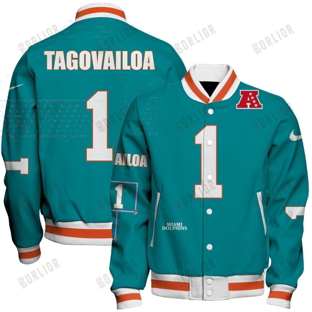 Tua Tagovailoa #1 Miami Dolphins National Football League 2024 Unique Design Unisex Varsity Jacket