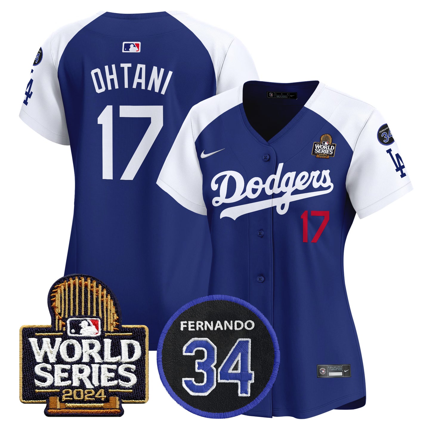 Women's Dodgers Fernando Memorial & 2024 World Series Patch Vapor Premier Limited Jersey V2 - All Stitched