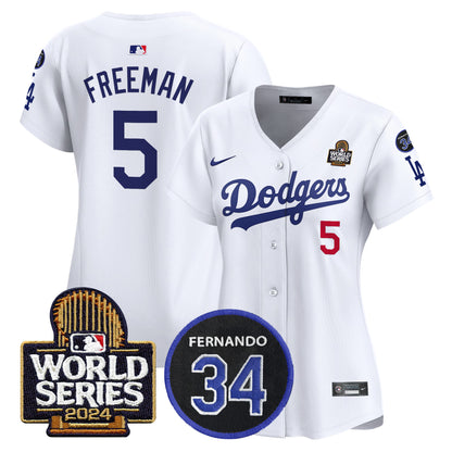 Women's Dodgers Fernando Memorial & 2024 World Series Patch Vapor Premier Limited Jersey V2 - All Stitched