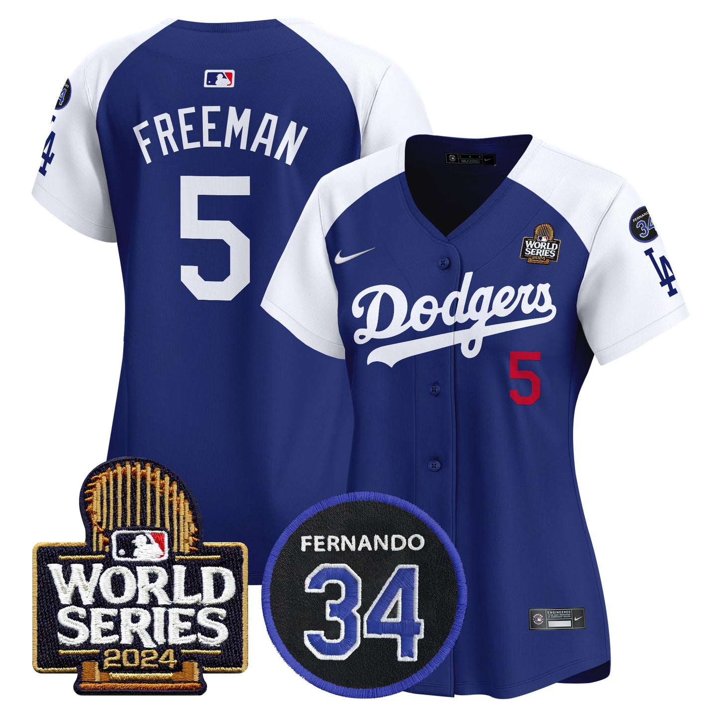 Women's Dodgers Fernando Memorial & 2024 World Series Patch Vapor Premier Limited Jersey V2 - All Stitched