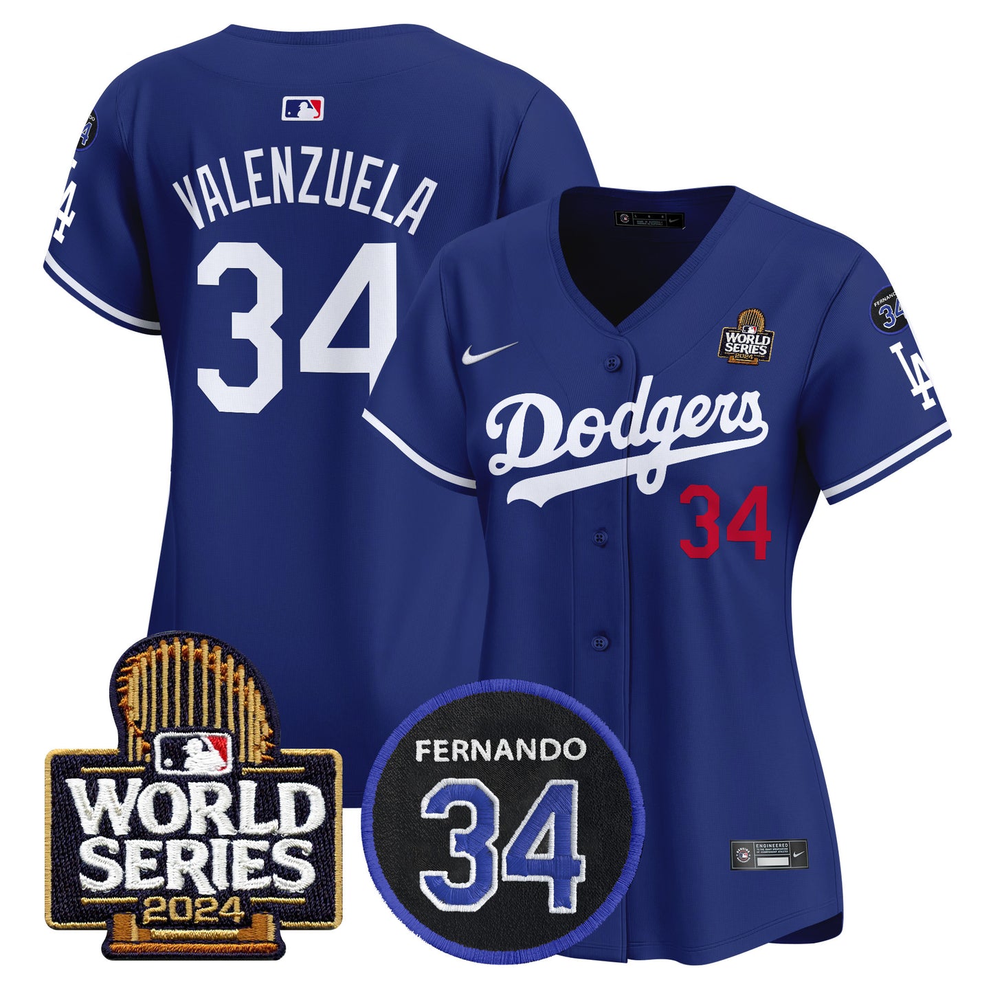 Women's Dodgers Fernando Memorial & 2024 World Series Patch Vapor Premier Limited Jersey V2 - All Stitched