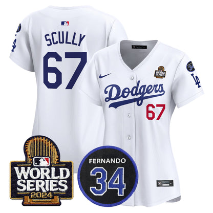 Women's Dodgers Fernando Memorial & 2024 World Series Patch Vapor Premier Limited Jersey V2 - All Stitched