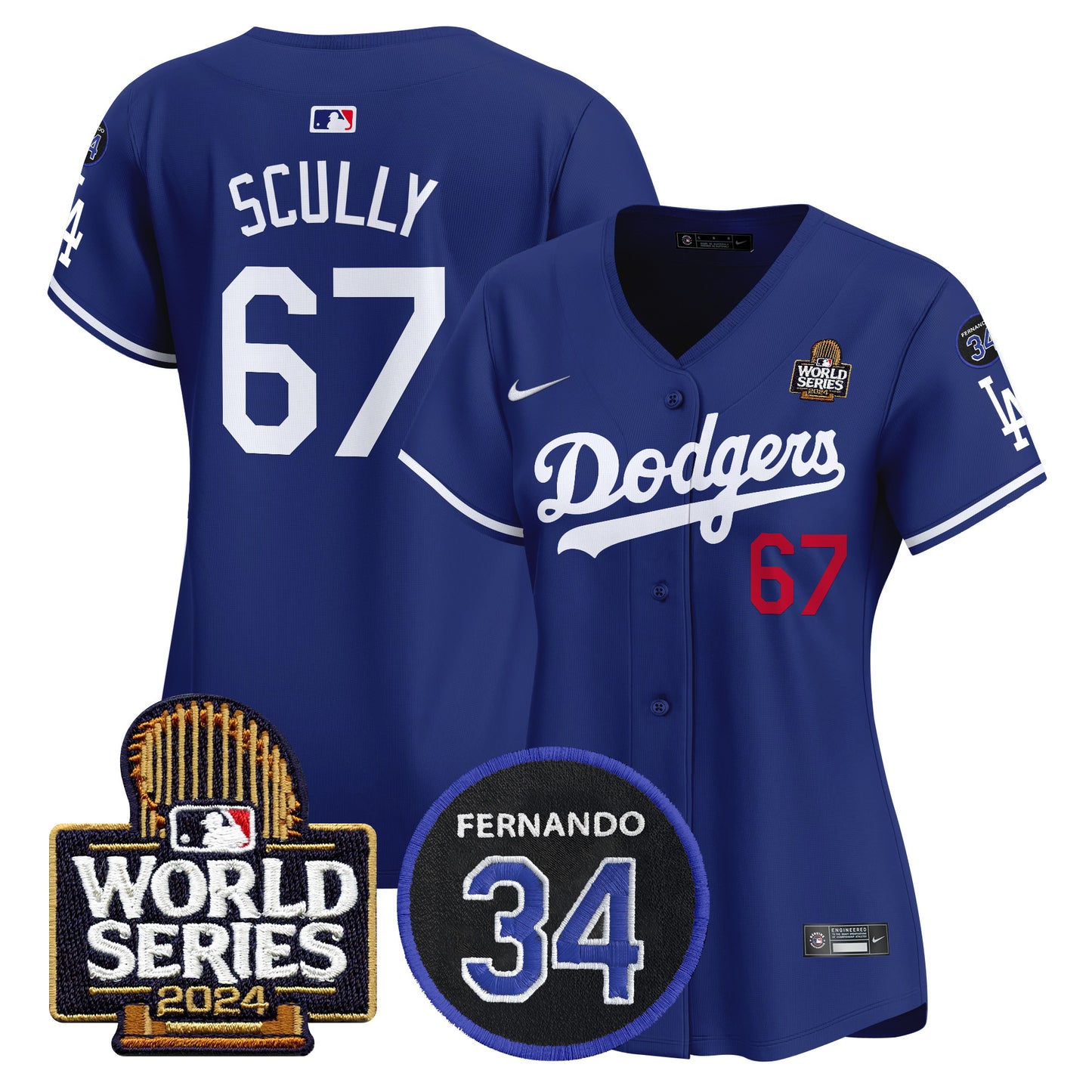 Women's Dodgers Fernando Memorial & 2024 World Series Patch Vapor Premier Limited Jersey V2 - All Stitched