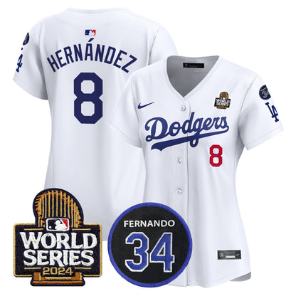 Women's Dodgers Fernando Memorial & 2024 World Series Patch Vapor Premier Limited Jersey V2 - All Stitched