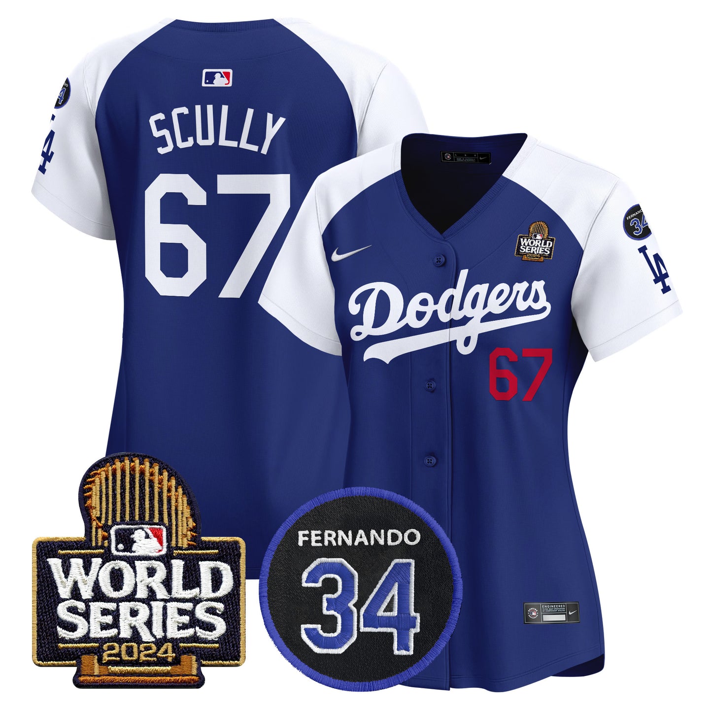 Women's Dodgers Fernando Memorial & 2024 World Series Patch Vapor Premier Limited Jersey V2 - All Stitched