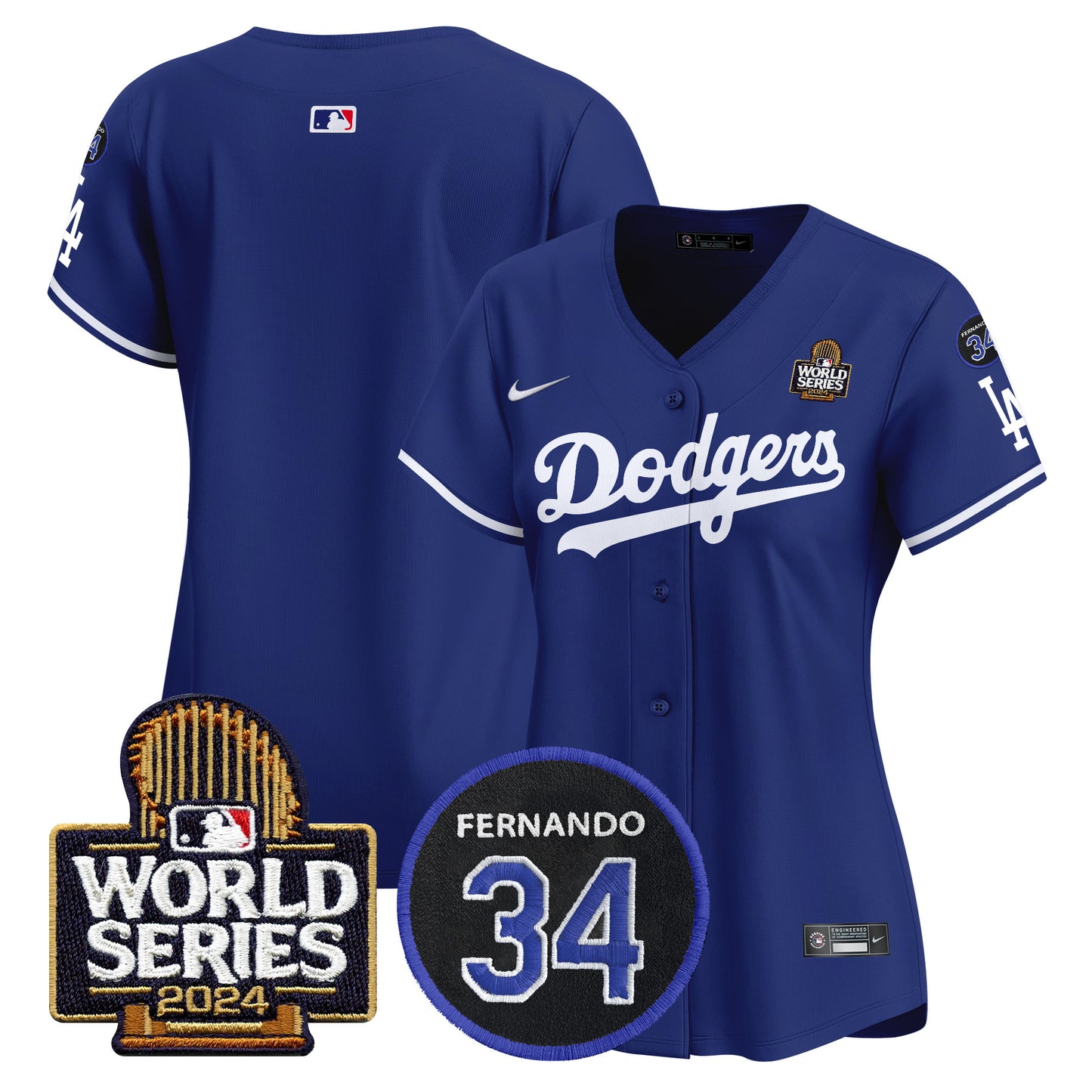 Women's Dodgers Fernando Memorial & 2024 World Series Patch Vapor Premier Limited Jersey V2 - All Stitched