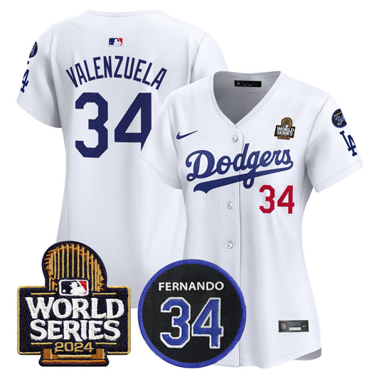 Women's Dodgers Fernando Memorial & 2024 World Series Patch Vapor Premier Limited Jersey V2 - All Stitched