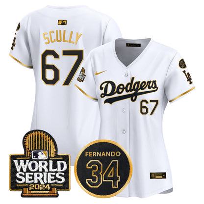 Women's Dodgers Fernando Memorial & 2024 World Series Patch Vapor Premier Limited Jersey - All Stitched