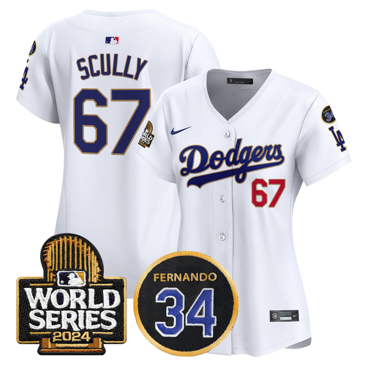 Women's Dodgers Fernando Memorial & 2024 World Series Patch Vapor Premier Limited Jersey - All Stitched