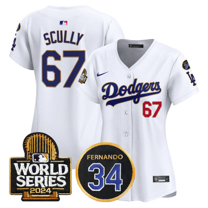 Women's Dodgers Fernando Memorial & 2024 World Series Patch Vapor Premier Limited Jersey - All Stitched