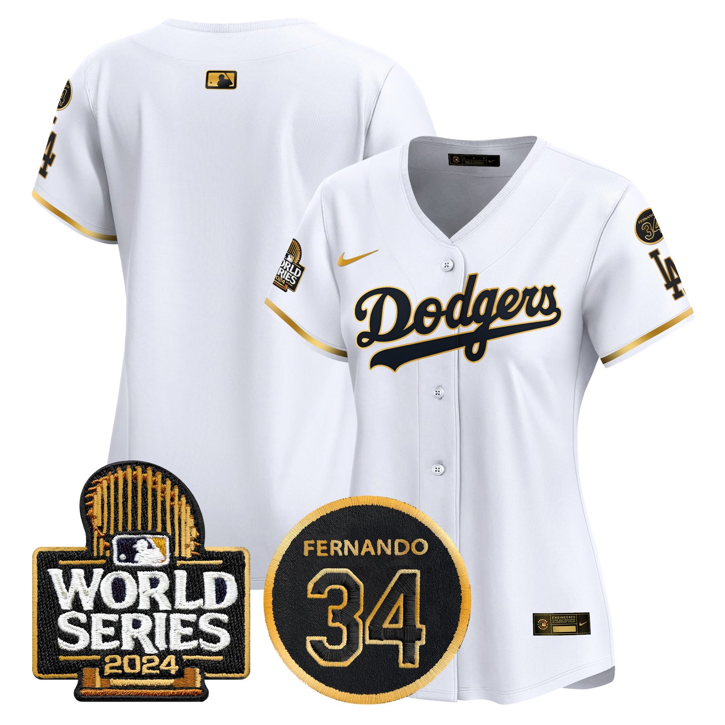 Women's Dodgers Fernando Memorial & 2024 World Series Patch Vapor Premier Limited Jersey - All Stitched