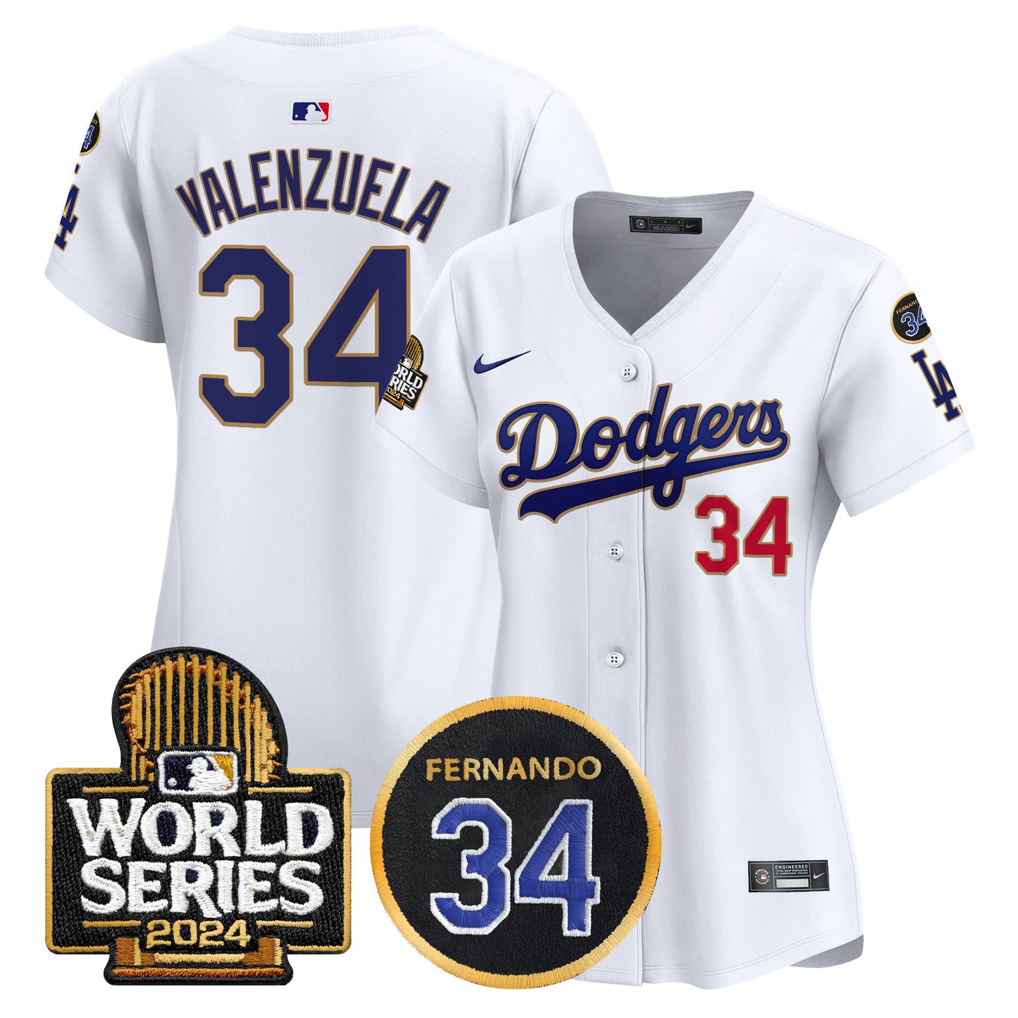 Women's Dodgers Fernando Memorial & 2024 World Series Patch Vapor Premier Limited Jersey - All Stitched